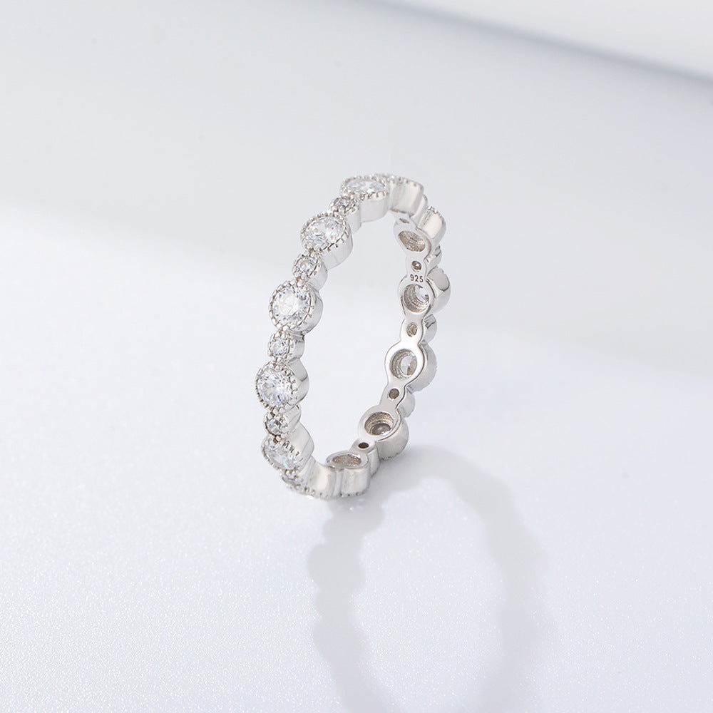 S925 Sterling Silver Geometric Round Zircon Ring Accessories Full Zircon Index Finger Ring