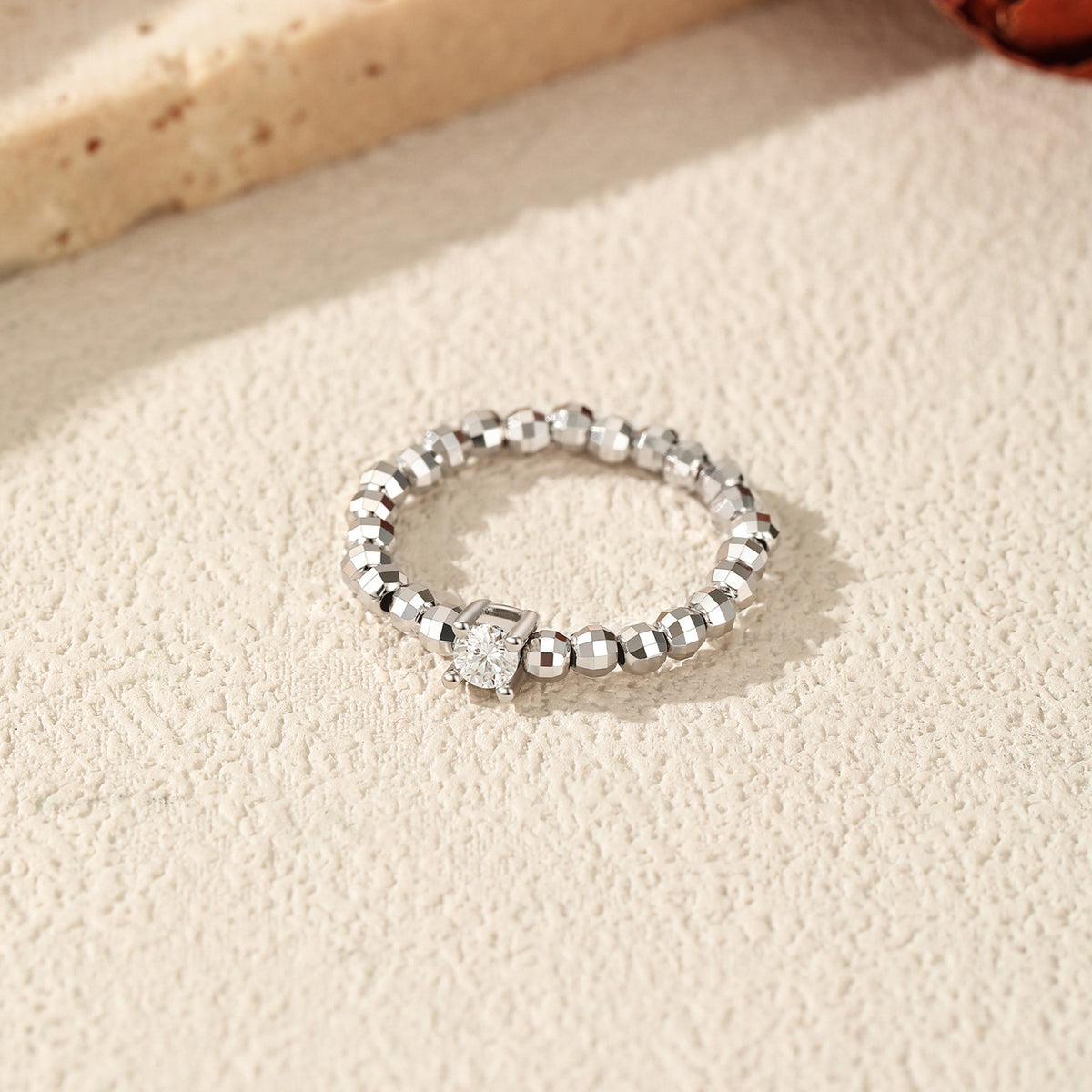 Elastic Beaded Moissanite Ring