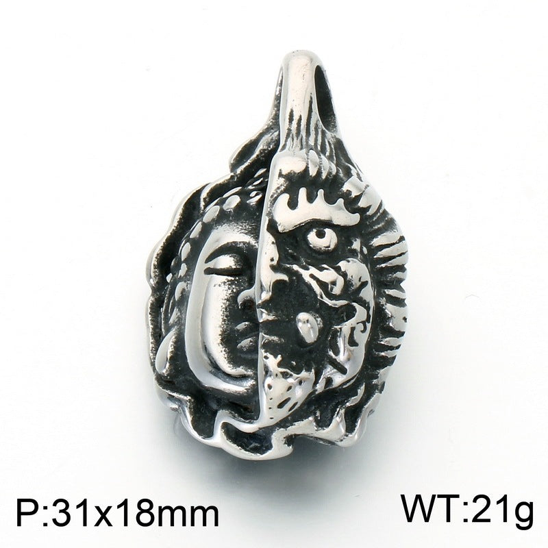 Dark Wind Double Sickle Reaper Pendant Angel Portrait Pendant Two-Sided Buddha Head Stainless Necklace