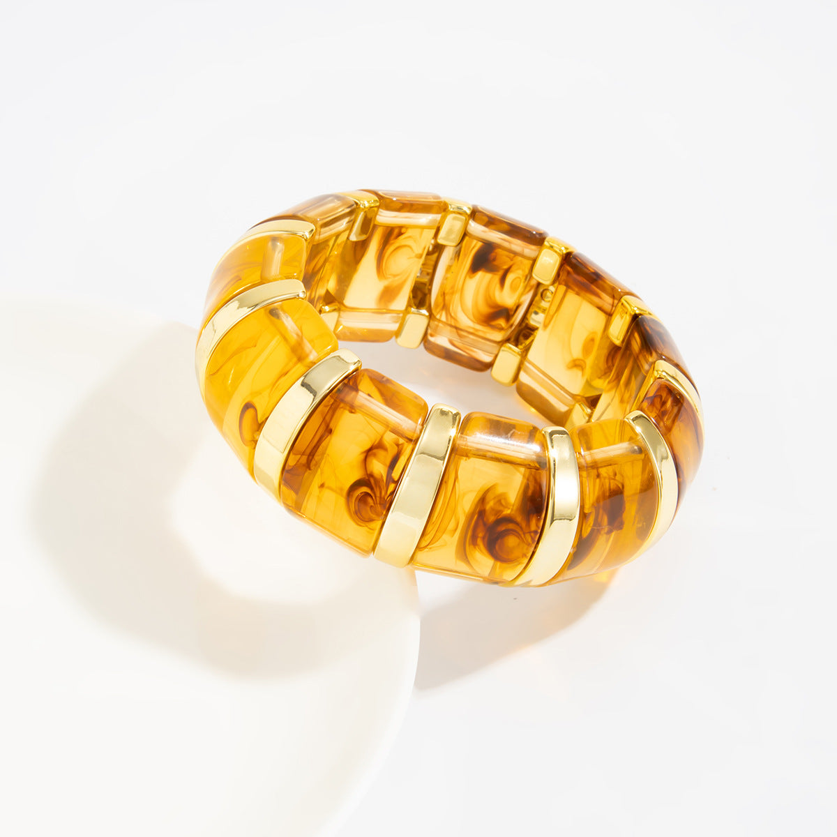 Planderful Translucent Smudged Resin Elastic Bracelet With Colorful Splice Vienna Verve Statement Jewelry For Women