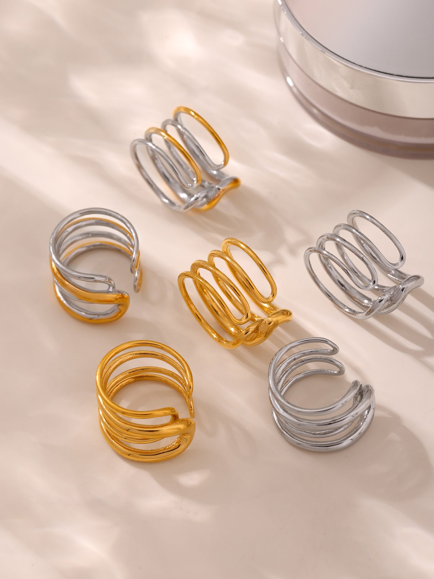 Planderful Women Line Ring Stainless Steel Gold Multilevel