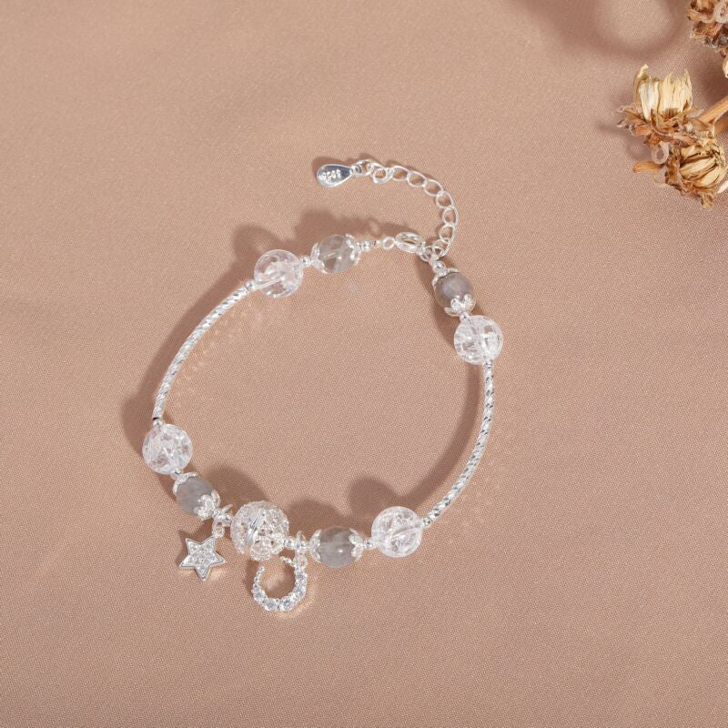 Elegant Crystal and Moonstone Bracelet with Sterling Silver Accents
