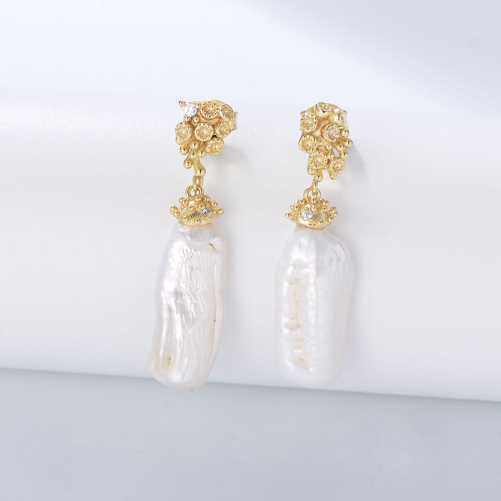 S925 Sterling Silver Natural Baroque Pearl Earrings Creative Irregular Freshwater Special-Shaped Beads Long