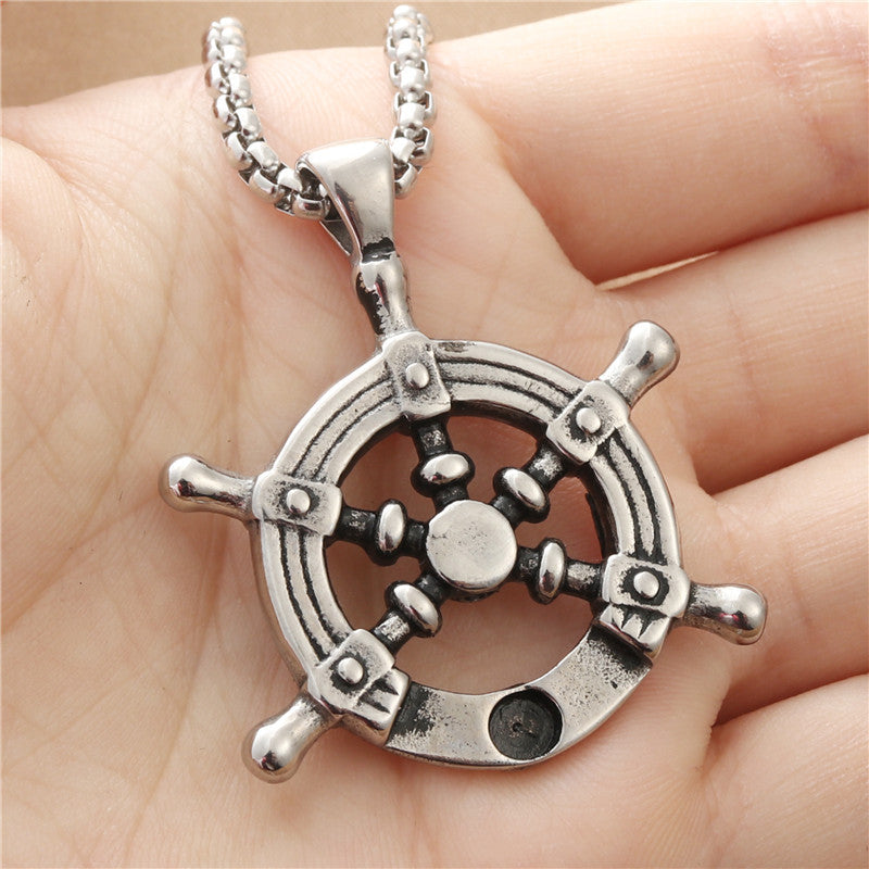 Titanium Steel Rudder Pendant Necklace for Men - Personalized Retro Punk Style