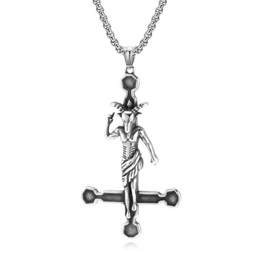 Cross-Border Retro Devil Goat Reverse Cross Necklace for Men