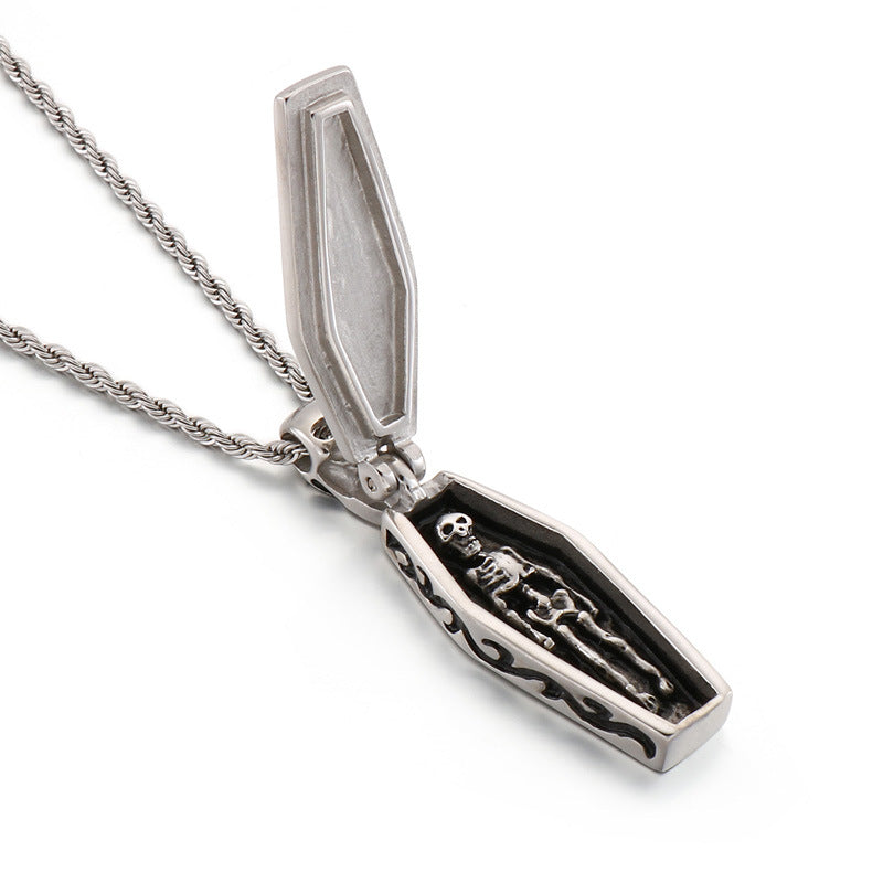 Men's Titanium Steel Skull Necklace with Cross Flower Design for Halloween Costume