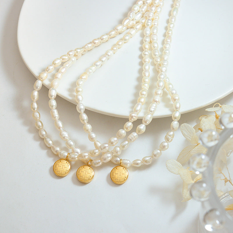 Luxe Golden Double Happiness Pearl Necklace