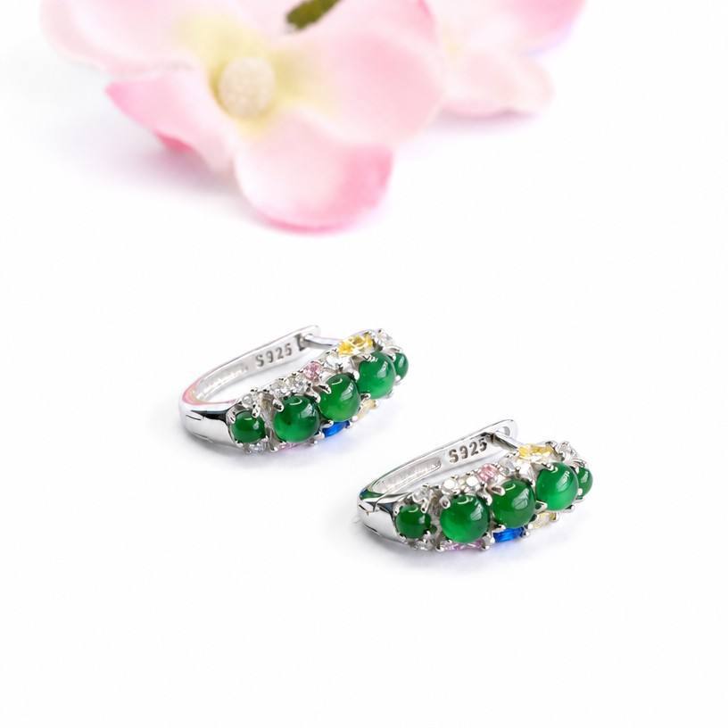 Jadeite Row-Set 925 Silver Hook Earrings