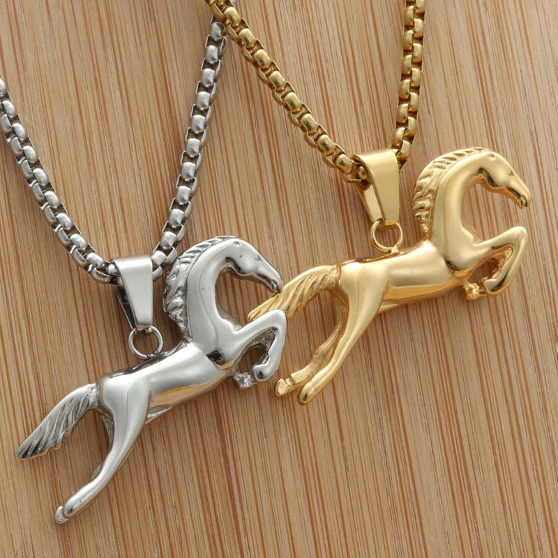 Personalized Titanium Steel Jumping Horse Pendant Necklace for Men - Retro Punk Trendy Design