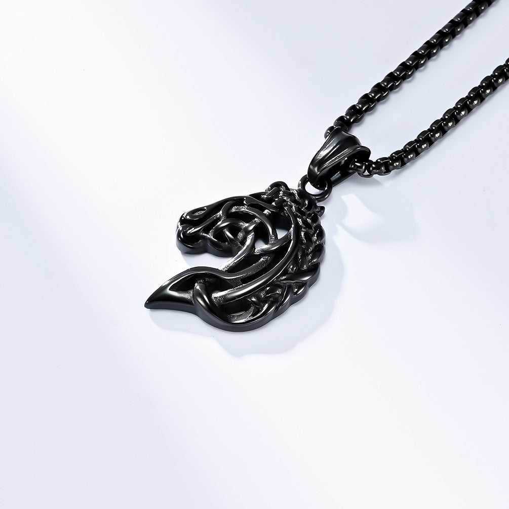 Planderful Horse Head Necklace Celtic Hollow Design Stainless Steel Unisex Timeless Jewelry