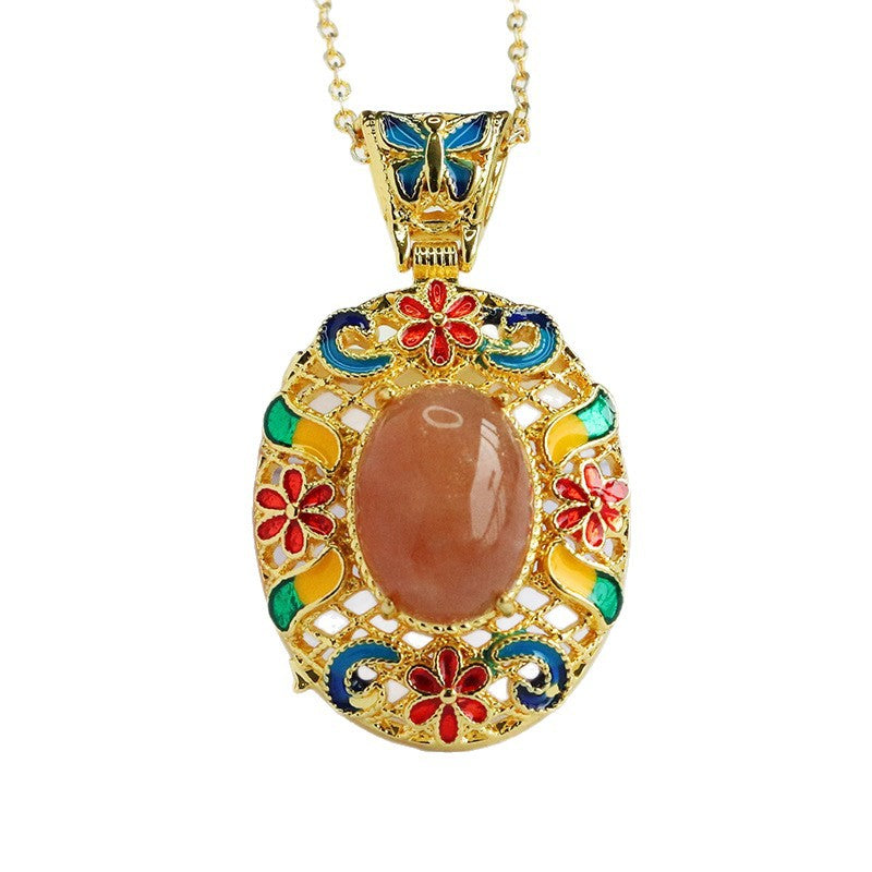 Orange Moonstone Enamel Petal Pendant — No Chain