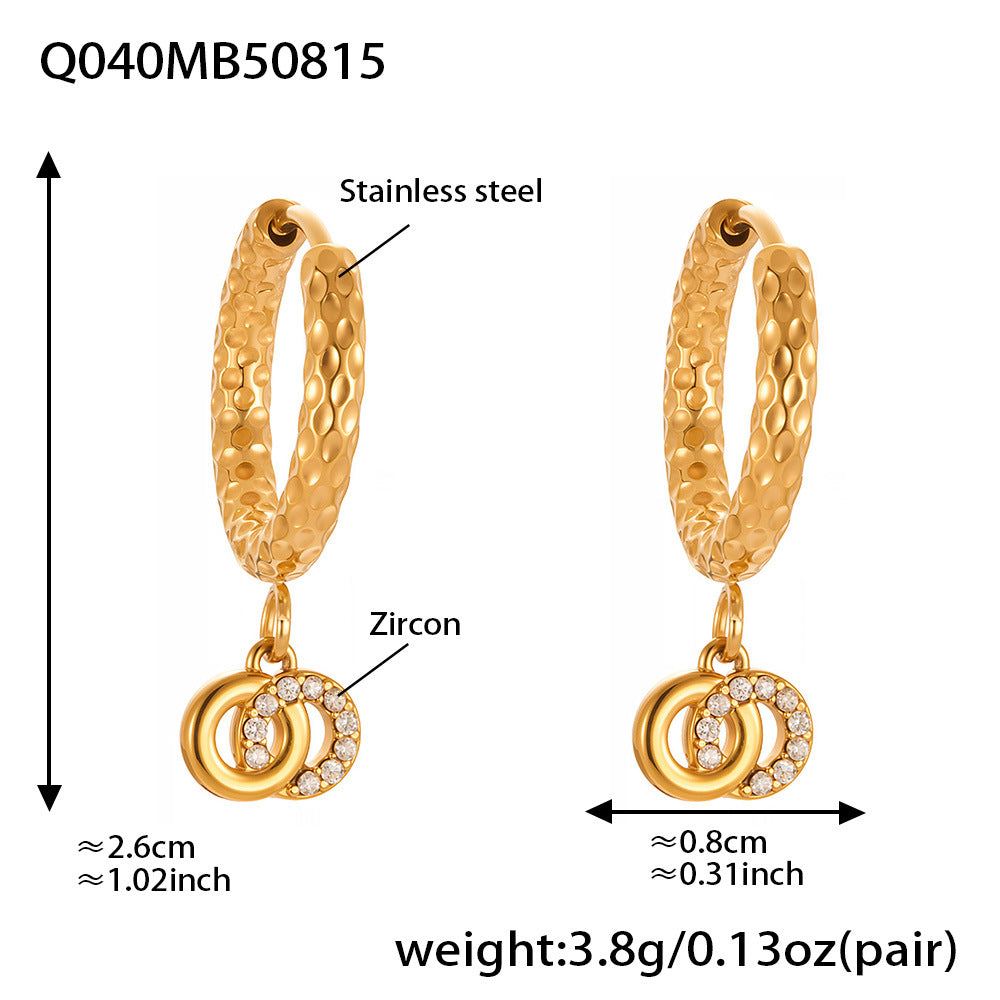 Planderful Zircon Earrings Titanium Steel Double Ring Women