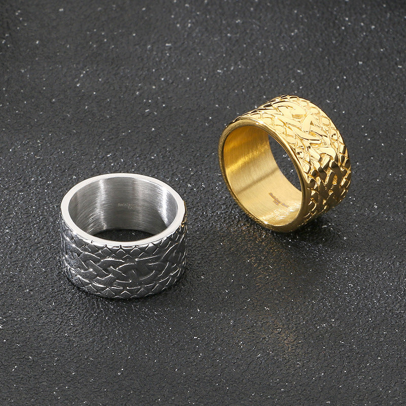 Planderful Men Woven Pattern Ring Titanium Steel Hipster