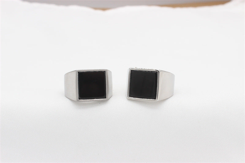 Planderful Everyday Genie Titanium Steel Ring For Men Unisex With Square Stone Statement