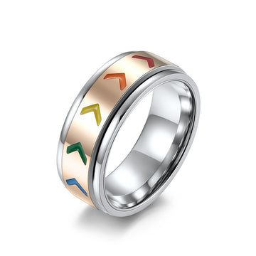 Planderful Rotating Rainbow Flag Ring Titanium Steel Unisex Pride Jewelry For Him And Her