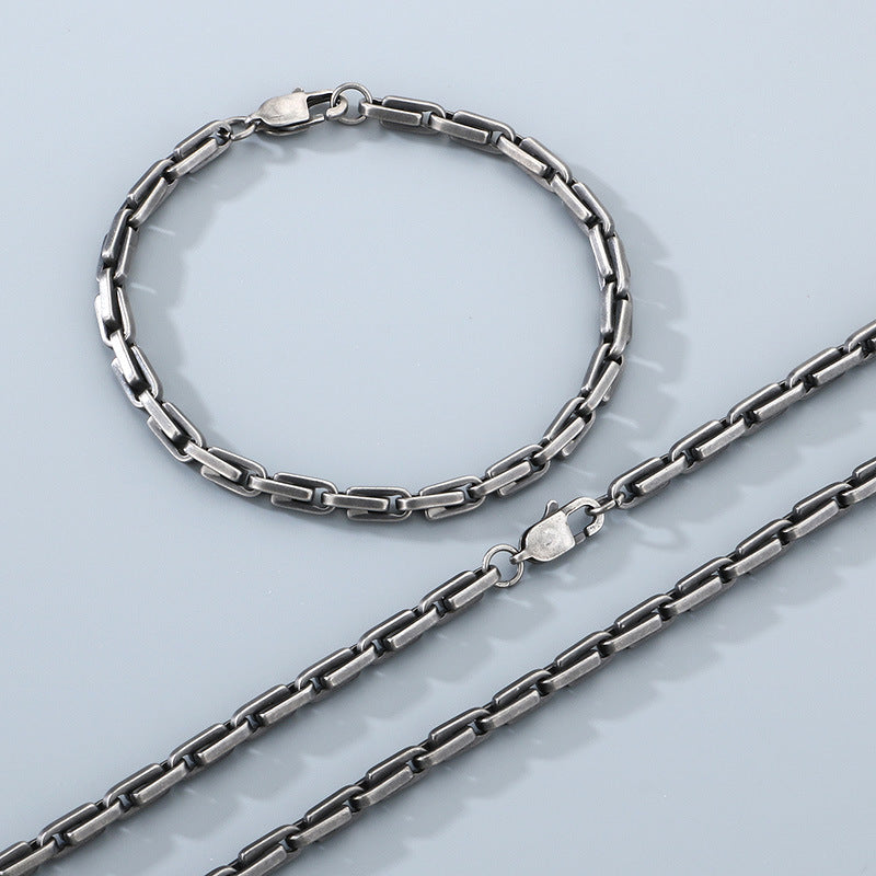 Japanese Buckle Necklace And Bracelet Set Titanium Steel Men