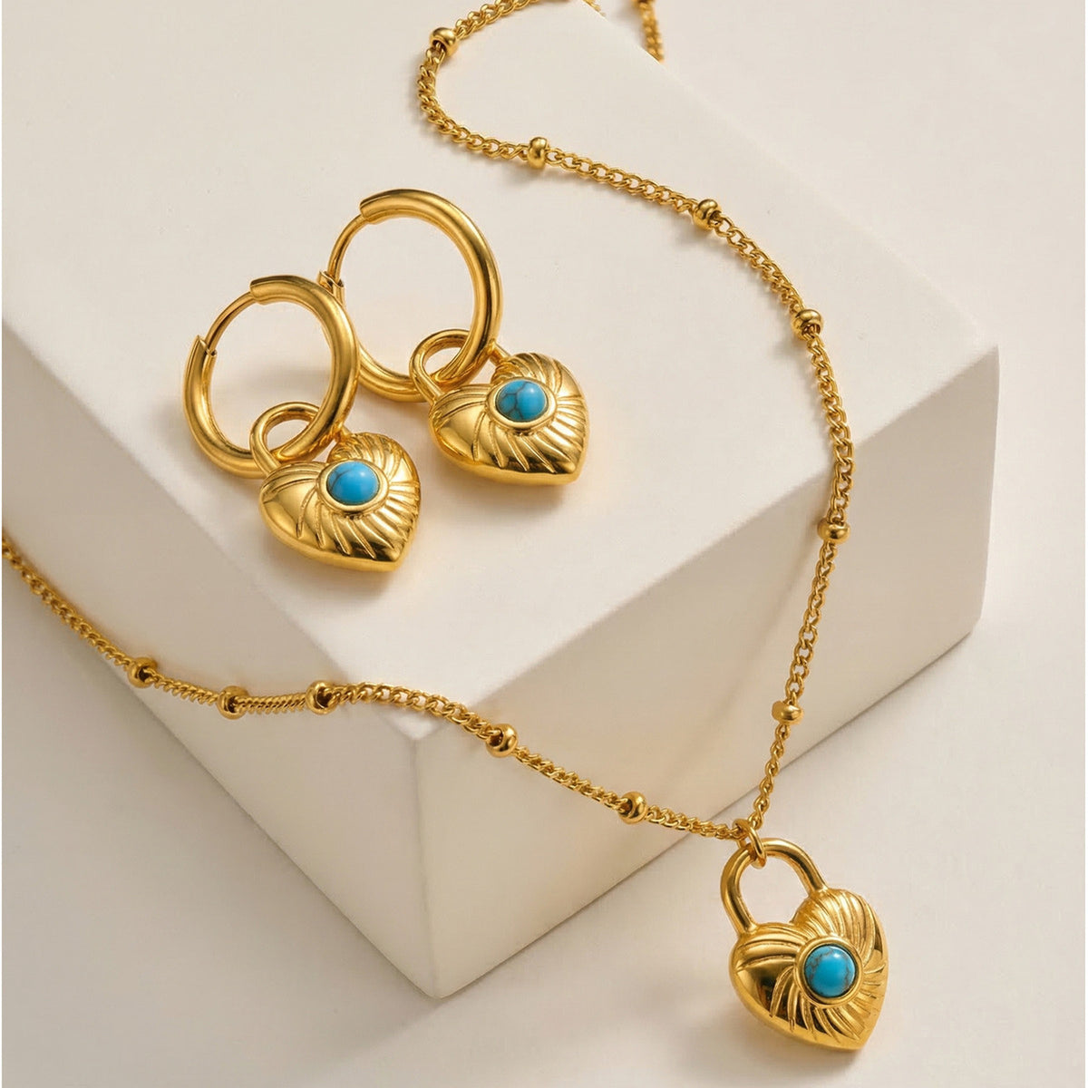 Turquoise Heart Jewelry — Earrings or Necklace