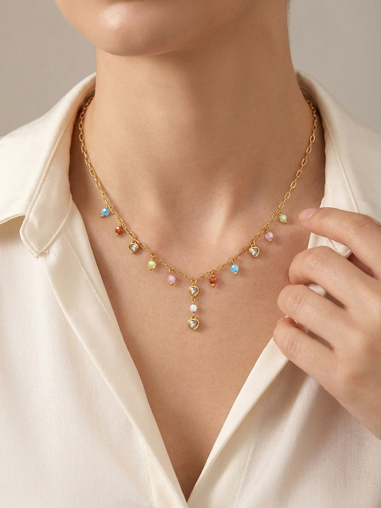 Women's Stainless Steel Horse Eye Zircon Wave Bead Necklace Stacked With Daily Gifts