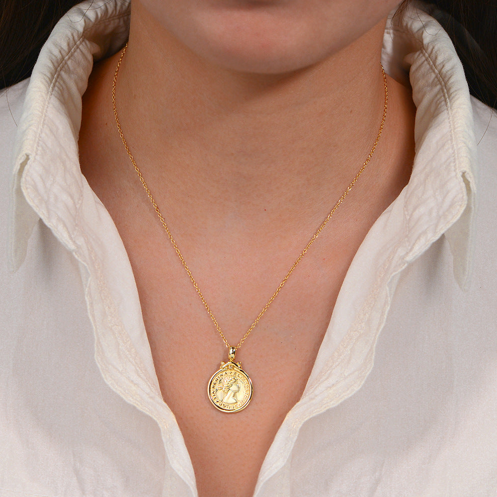 Sterling Silver S925 Necklace Vintage Court Style Portrait Coin Pendant Planderful For Fashion Lovers
