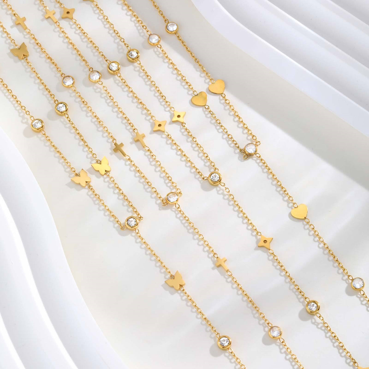 Style Lady Stainless Steel Tetragonal Star Cross Butterfly Heart Zircon Necklace