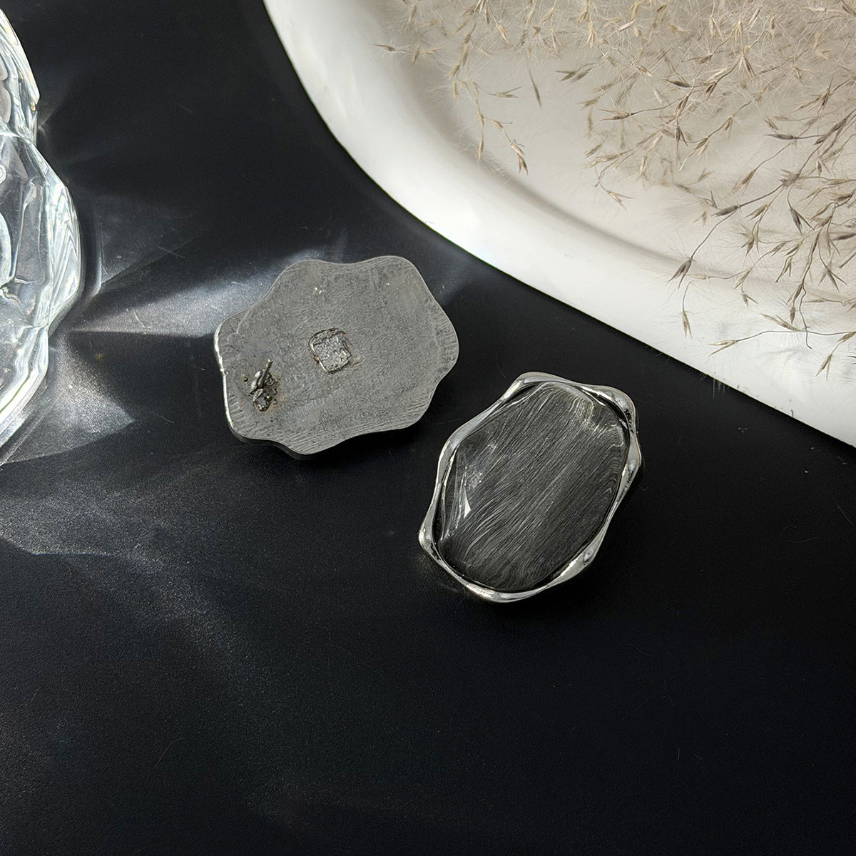 Planderful Vienna Verve Statement Stone Stud Earrings Brushed Texture Lava Stone Retro Design For Trendsetters