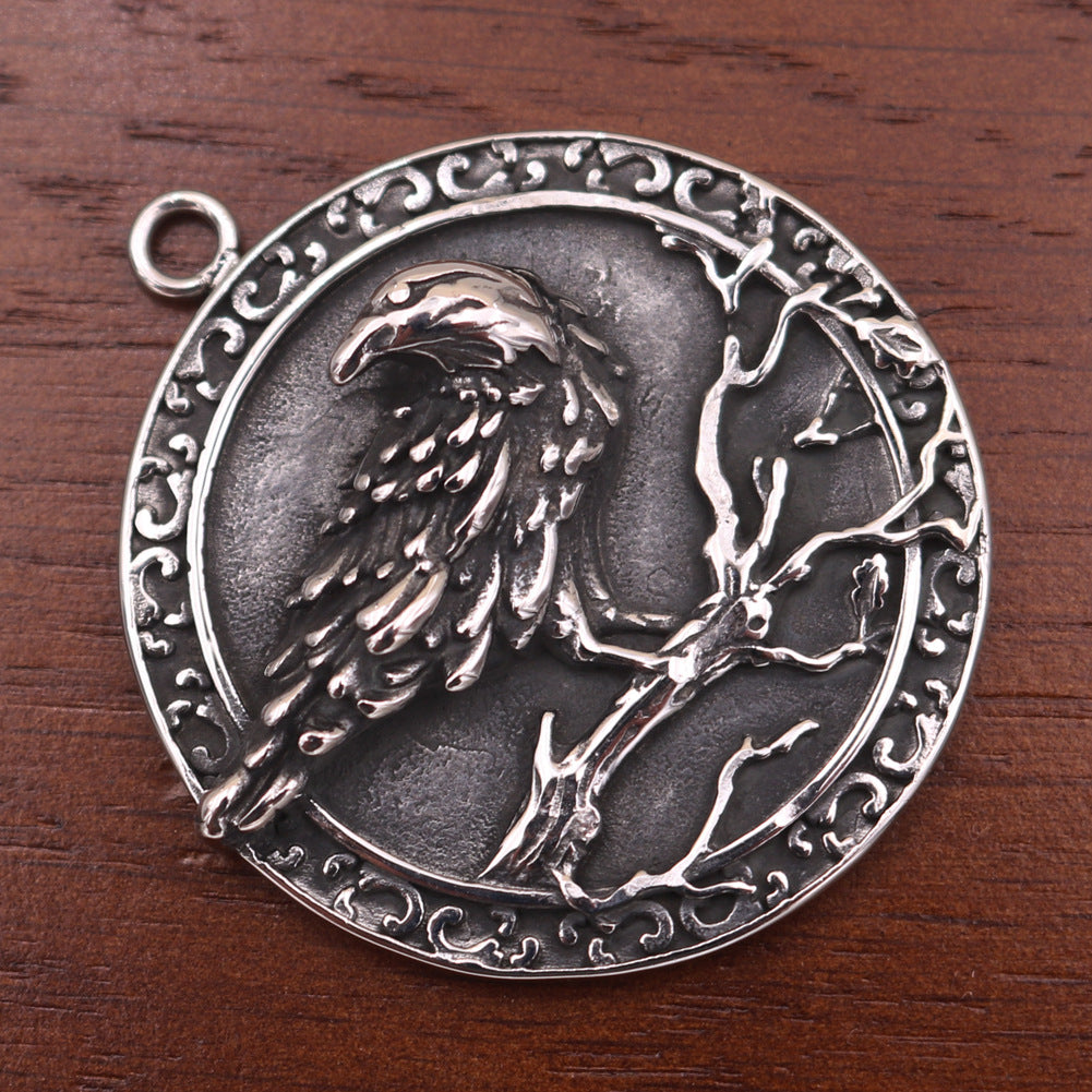Viking Crow Compass Rune Necklace with Titanium Steel Pendant - Premium Quality Men's Jewelry