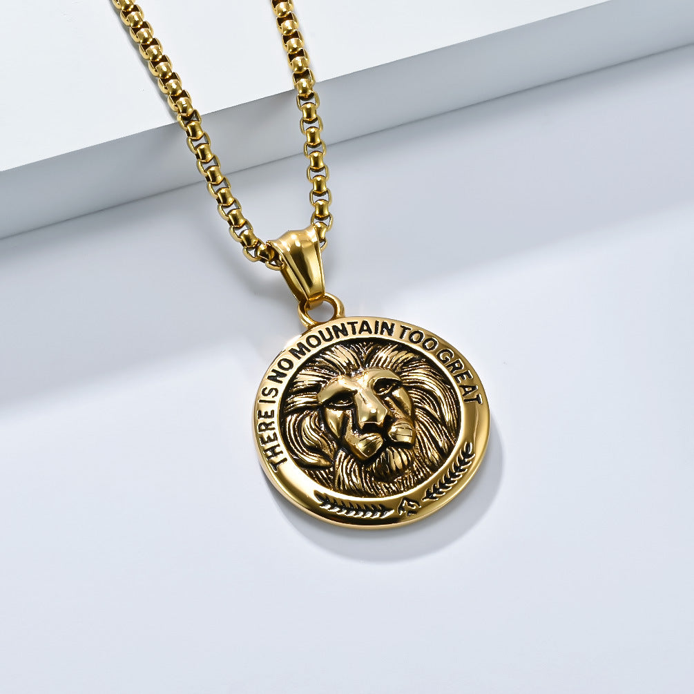 European and American Hip Hop Lion Head Titanium Steel Necklace