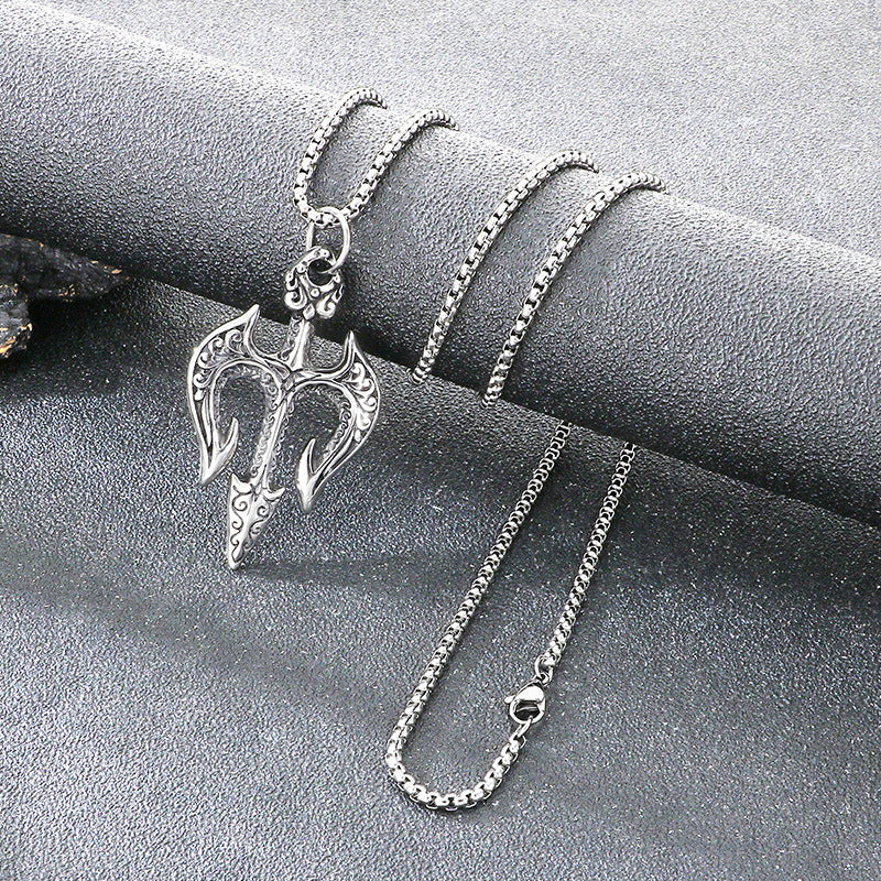 Poseidon Three-Pronged Dry Pendant, Retro Magic Mandela Grass Sword Titanium Steel Men's Pendant Necklace