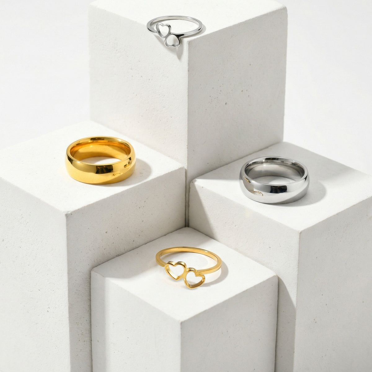 Couple Gift Stainless Steel Couple Ring Double Heart