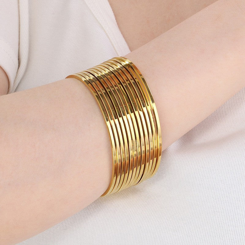 18k Vacuum Gold-Plated Straight-Facing 2mm Wide Square Line Bracelet – Stainless Steel