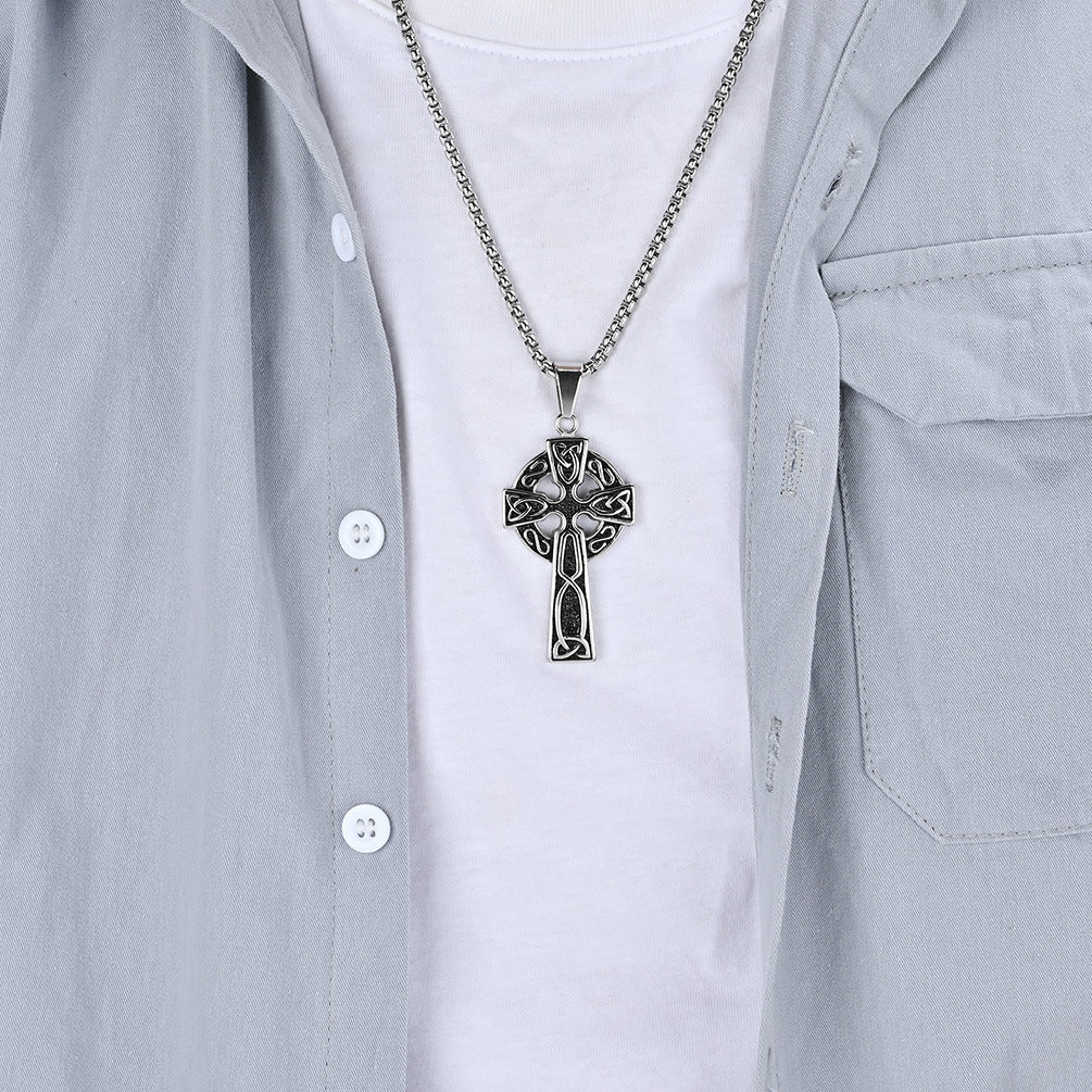 Planderful Stainless Steel Celtic Cross Necklace With Eternal Knot Symbol For Nordic Jewelry Lovers