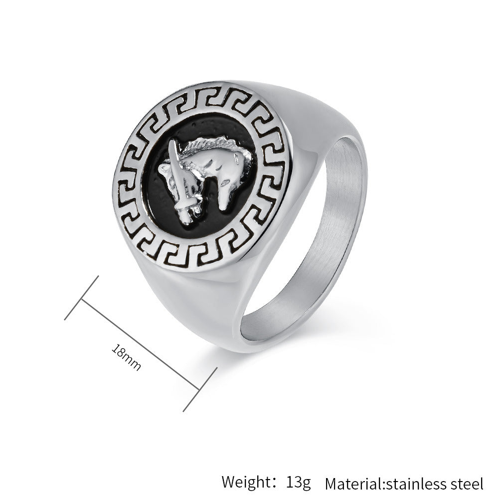 Planderful Horse Head Titanium Steel Ring For Men Retro Hip Hop Style Everyday Genie Collection Sizes 7 To 13