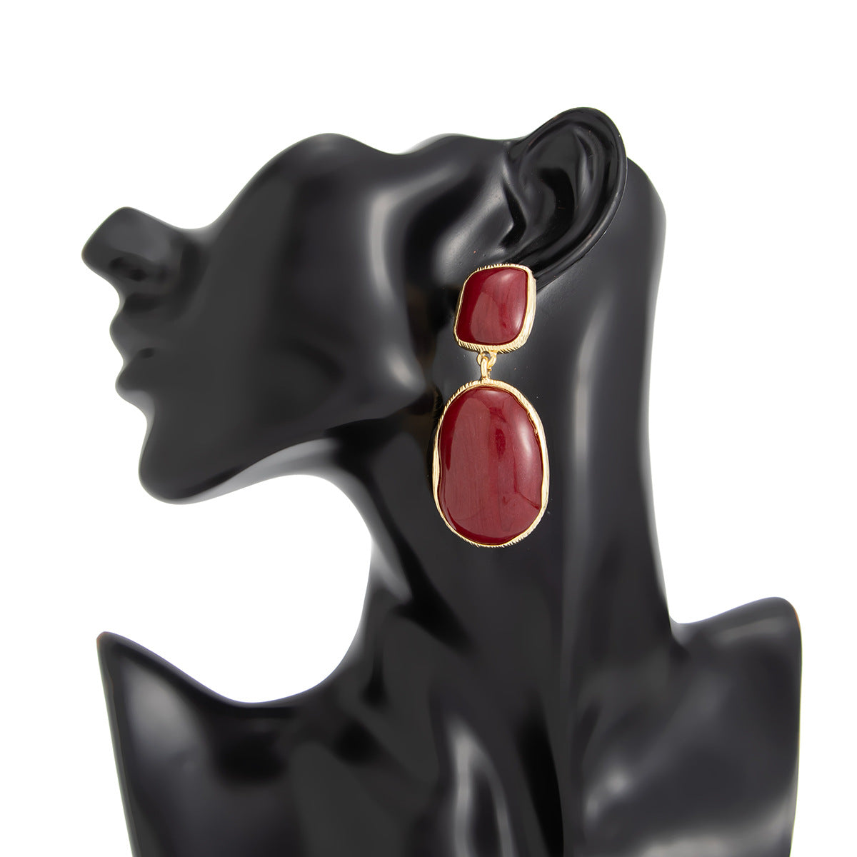 Planderful Vienna Verve Red Resin Gem Oval Stud Earrings For Women Geometric Retro Statement Jewelry