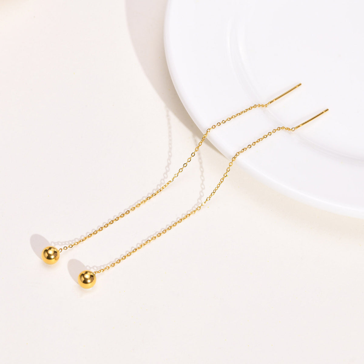 Gold Ball Chain Threader Earrings — Pair