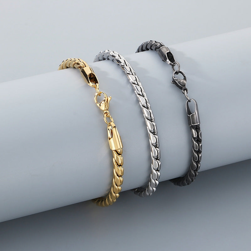 Planderful Mens INS Style S Shaped Stainless Steel Bracelet