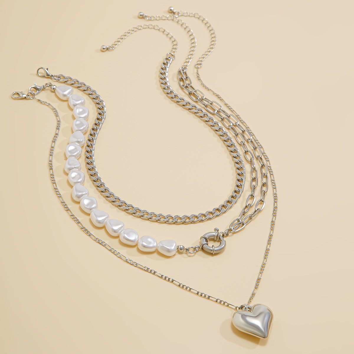 Asymmetrical Heart & Cross Layered Necklace
