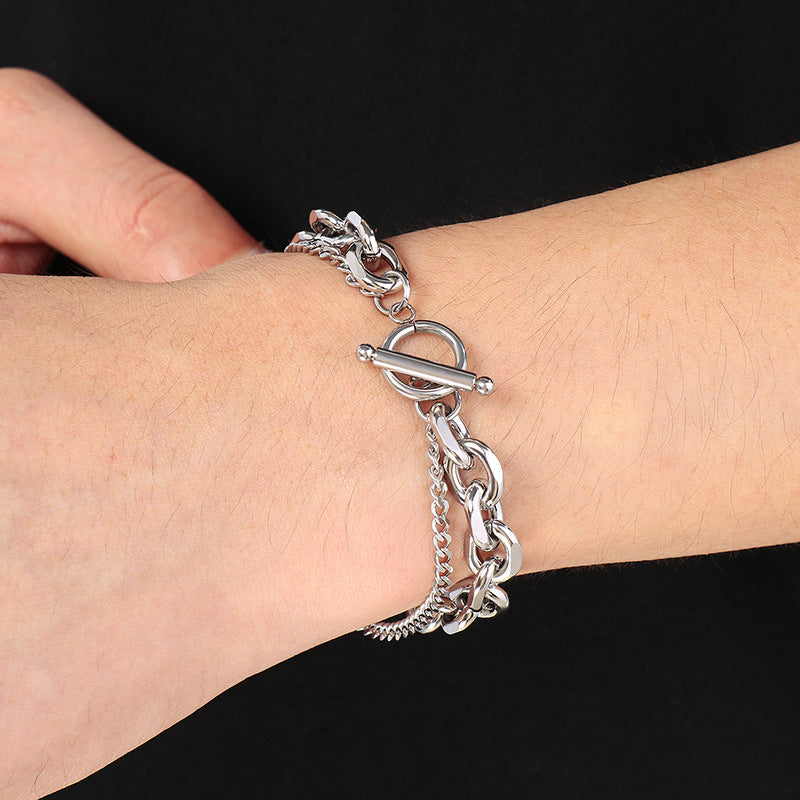 Planderful Mens Titanium Steel O Chain Layered Bracelet