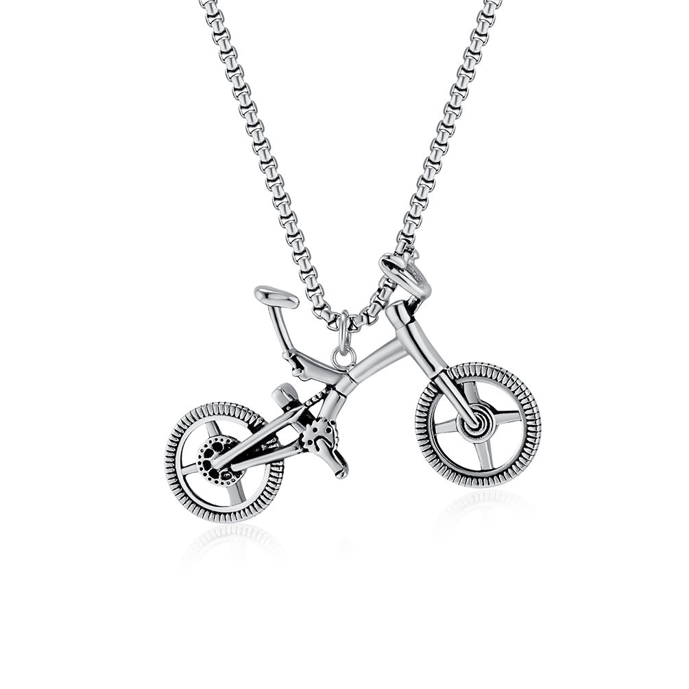 Planderful Steel Bike Pendant Necklace For Cycling Fans Durable Titanium Finish Gift Idea