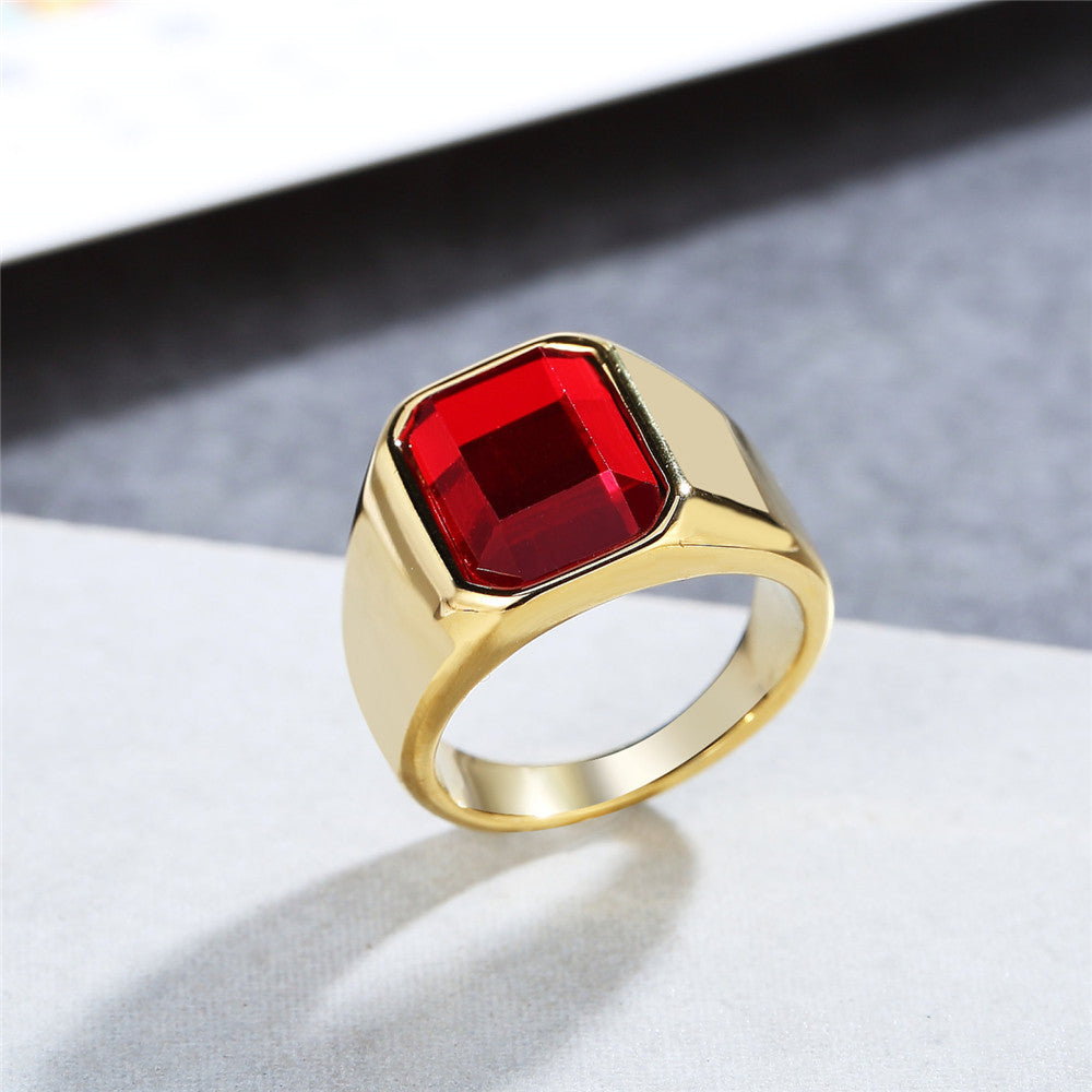 Rectangular Zircon Titanium Steel Ring For Unisex Wear Bold Statement Design By Planderful