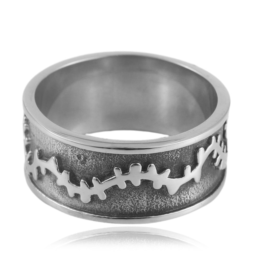 Retro Men's Titanium Steel Rattan Flower Ring - European and American Style