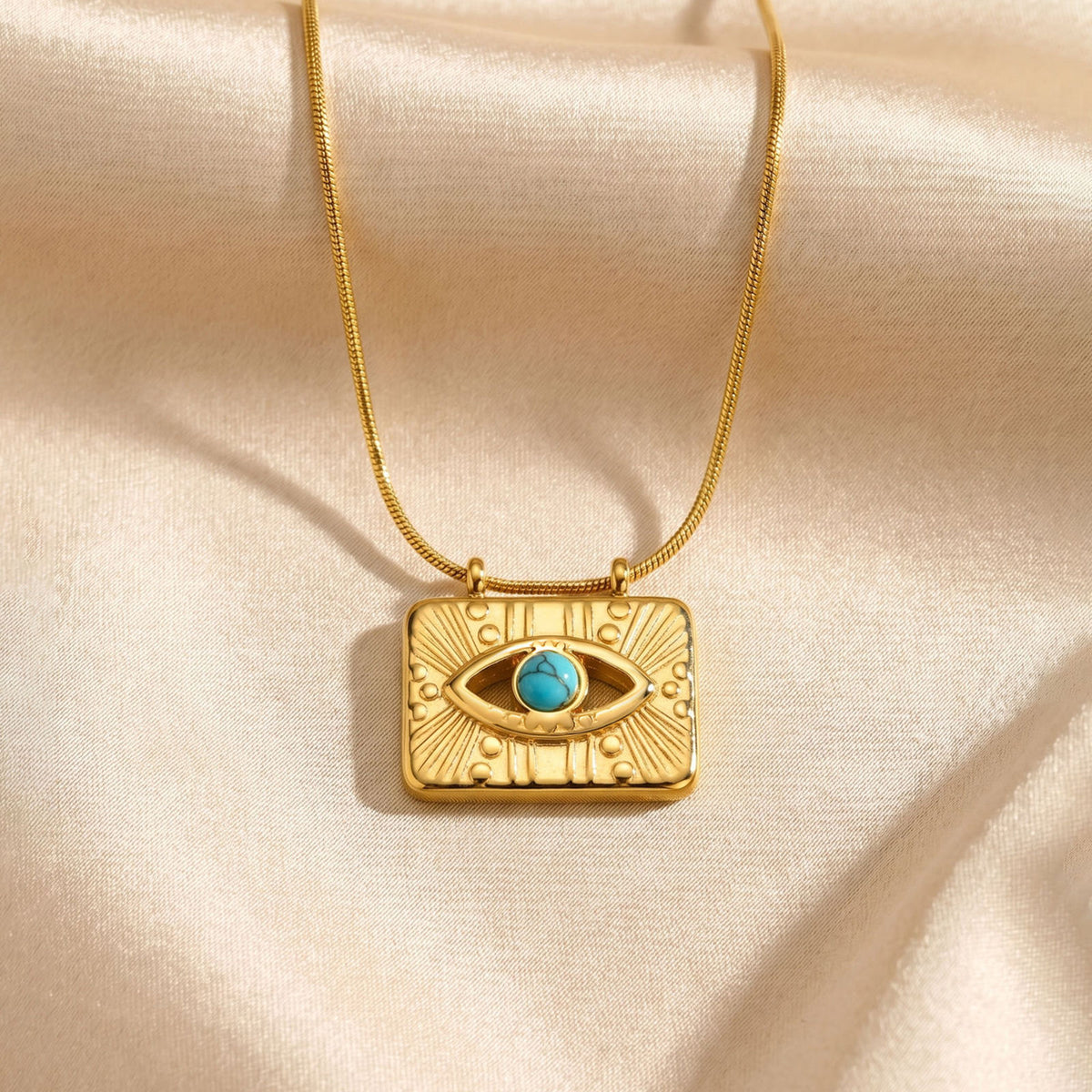 Ladies Gold Turquoise Sun Hexagram Necklace – Stainless Steel Bohemian