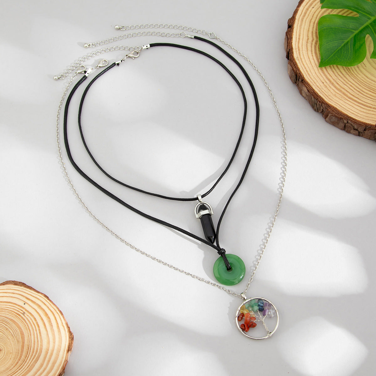 Planderful Vienna Verve Necklace – Retro Stacked Colored Crystal Pendant