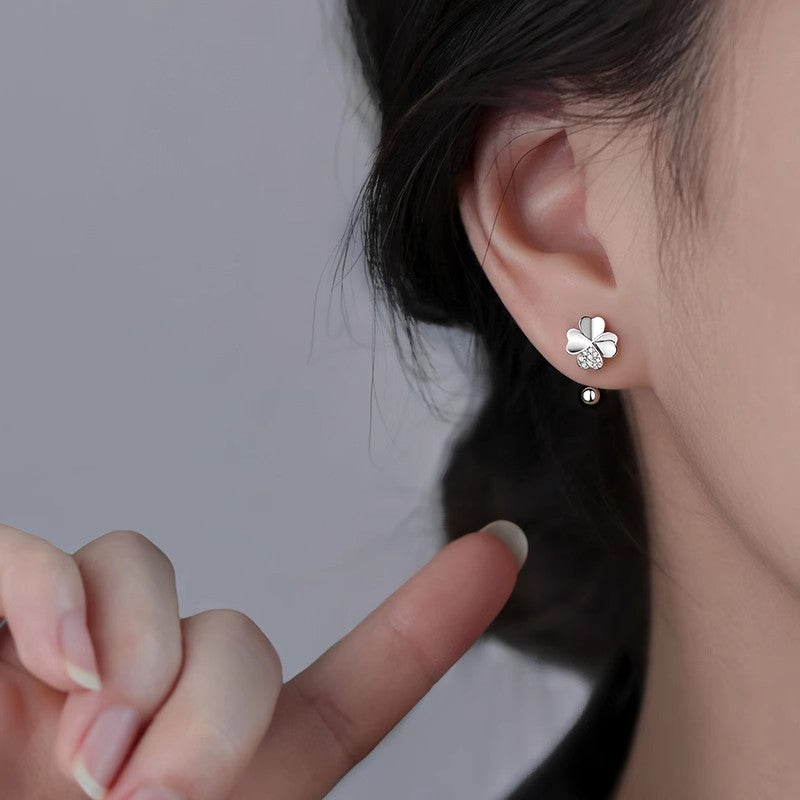 925 Sterling Silver Four-Leaf Clover Ear Hook Women's Earrings