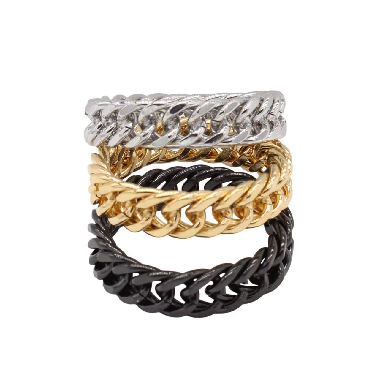 Planderful Jewelry Mens Titanium Steel Ring Simple Chain Design For Everyday Wear