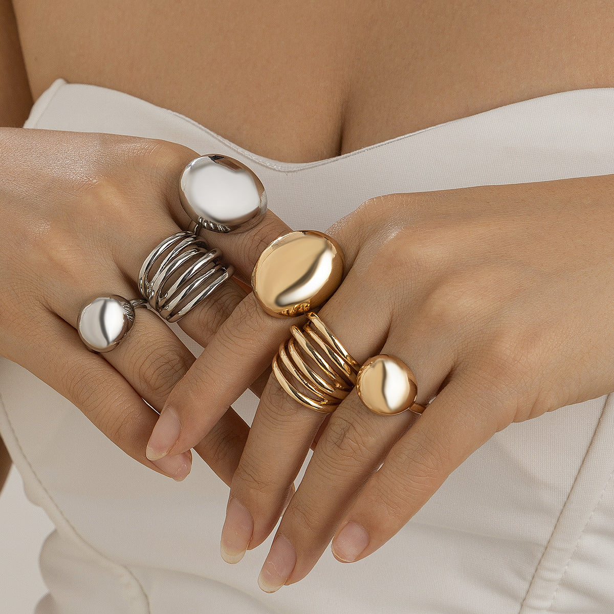 Planderful Vienna Verve Geometric Metal Ring For Fashion Forward Adults With Irregular Lava Texture