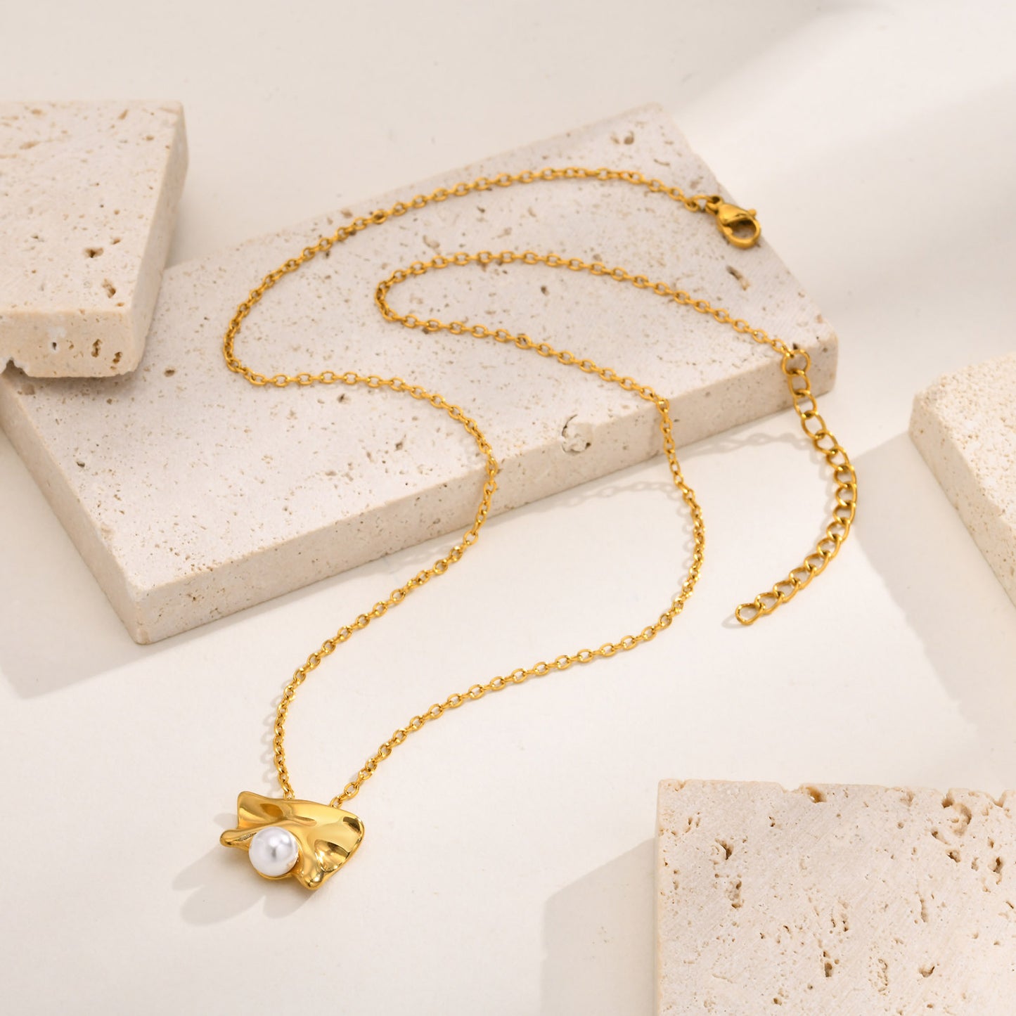 French Necklace Stud Earrings Stainless Steel Glossy Pearl