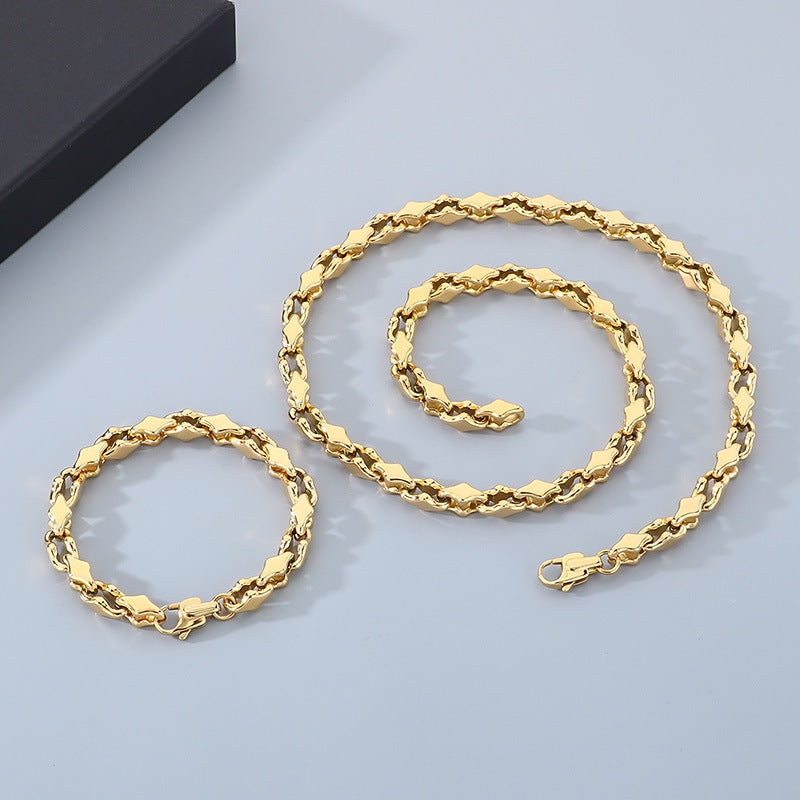 Hip Hop Quadrilateral Necklace Stainless Steel Rhombus Chain