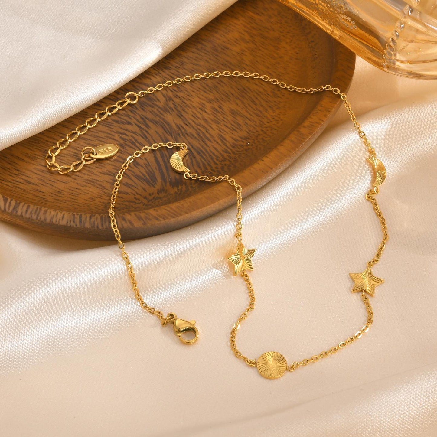 Stainless Steel Sun Moon Stars Geometric Gold Necklace Women