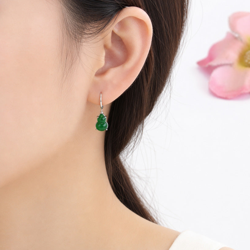Jadeite Gourd 925 Silver Hook Earrings