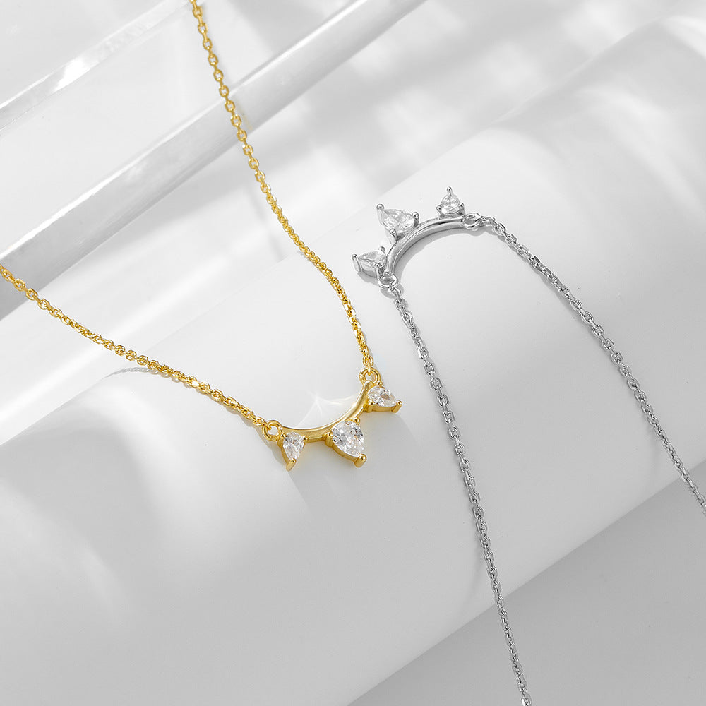 Wind 925 Sterling Silver Classic Single Row Inlaid Zircon Pendant Necklace Exquisite Water Drop